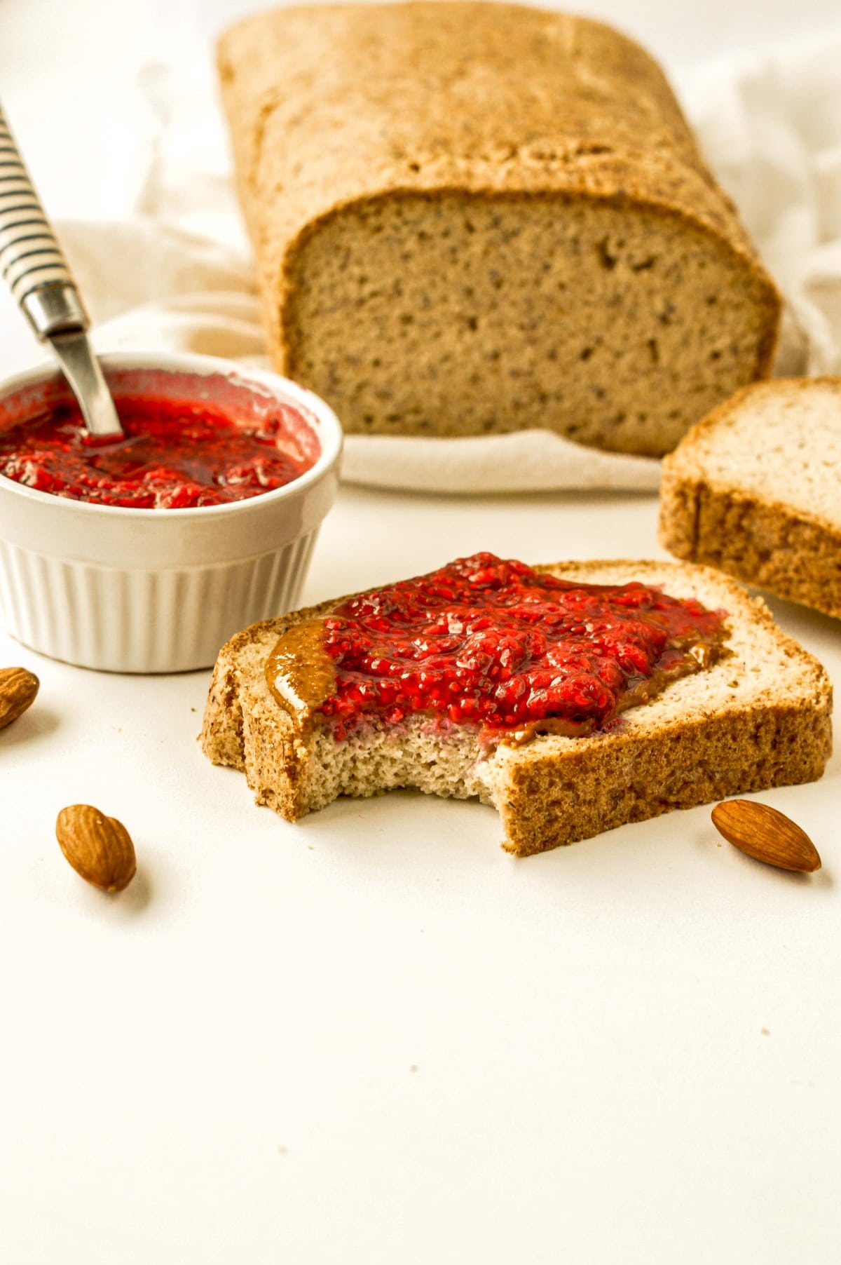 Keto Bread with Almond Flour with Sugar-free Raspberry Chia Jam