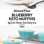 a stack of two almond flour blueberry muffins