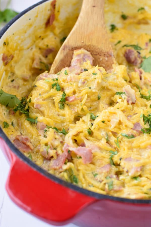 Spaghetti Squash Carbonara (Only 4.5g Net Carbs!) Sweet As Honey