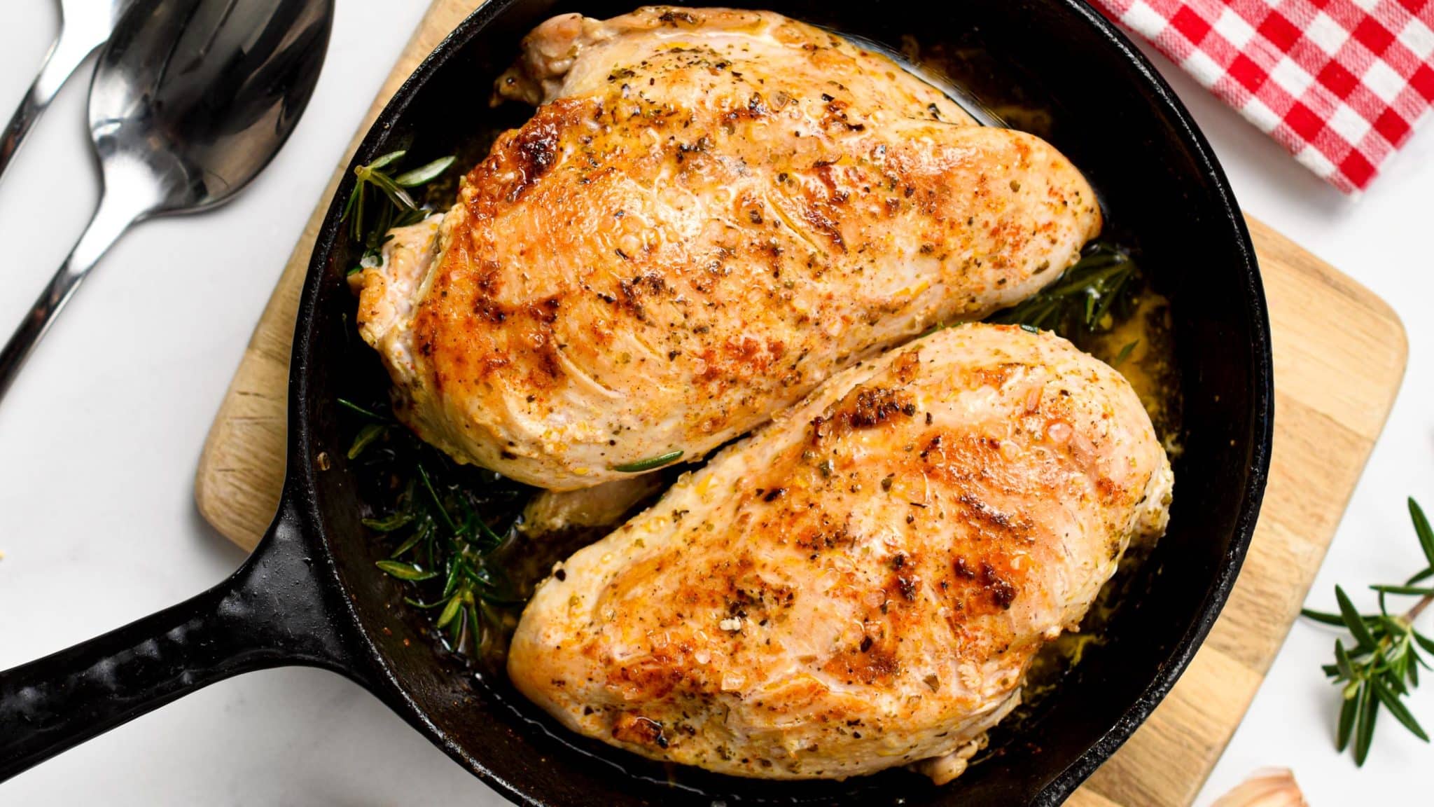 Cast Iron Chicken Breast on a cast-iron pan.