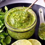 This Cilantro Garlic Sauce is a delicious healthy sauce for grilled meat, toast, or salad made from a few wholesome ingredients.