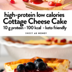 This high-protein cottage cheese cake is packed with 10 g protein per slice and only 100 kcal. Plus, it's super easy to prepare for a quick low-carb dessert.