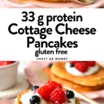 These Cottage Cheese Protein Pancakes are delicious healthy protein pancakes packed with 33g of protein per breakfast.