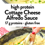 This Cottage Cheese Pasta Sauce is the most delicious creamy protein pasta sauce packed with 17 g of proteins per serve. If you love Alfredo sauce, this healthier version hit the spot.