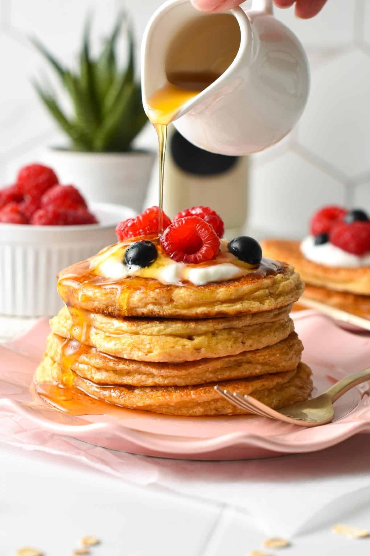 These Cottage Cheese Protein Pancakes are delicious healthy protein pancakes packed with 33g of protein per breakfast.