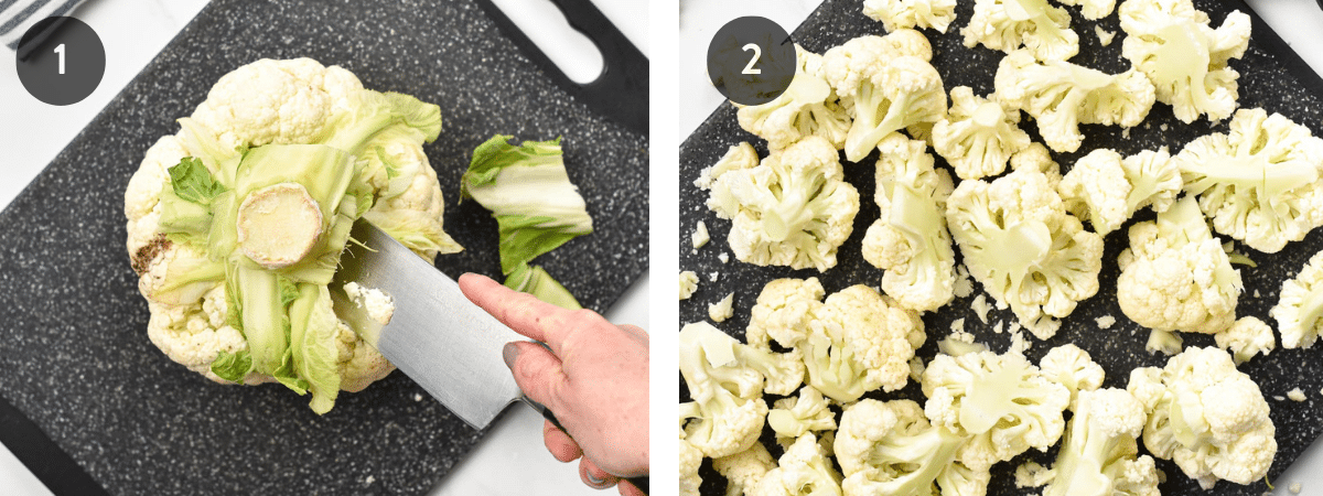 Cut the cauliflower into cauliflower florets,