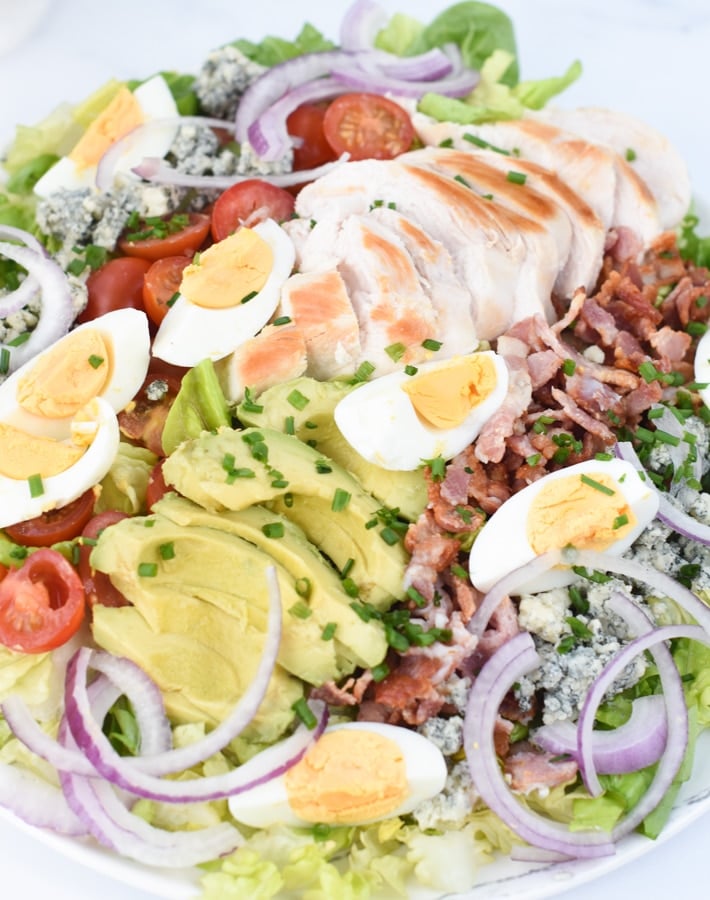 Easy keto Cobb salad on a large plate.