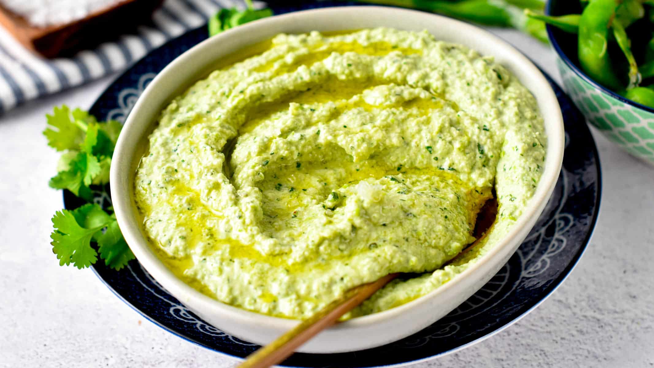 This Edamame Hummus is a great chickpea-free hummus recipe packed with proteins from edamame beans and so creamy