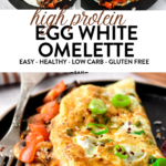  This Egg White Omelette is the most delicious high protein breakfast to refuel after a work out, or simply feel full for the day. Plus , this egg white omelette take barely 10 minutes to prepare, so you can easily whip this healthy breakfast every morning.