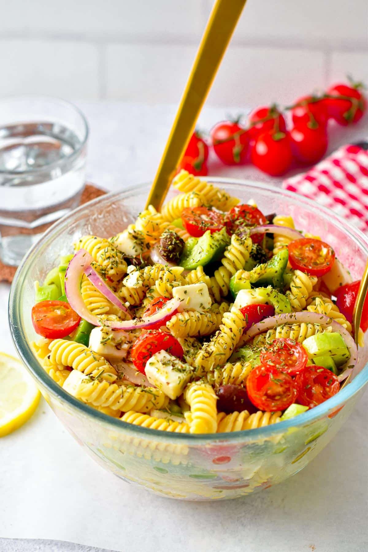 This Greek Pasta Salad is an healthy fulfilling salad packed with Greek flavors and crunchy vegetable. If you love salad as a meal, this easy 20 minutes Greek Pasta salad recipe is for you.