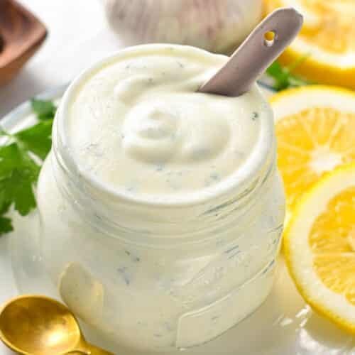 This Greek Yogurt Dressing is a creamy, high-protein salad dressing perfect to add creaminess and rich texture to any lettuce or salad. It's a healthier salad dressing too, with less calories, fat and packed with calcium and filling proteins.