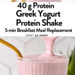 This Greek Yogurt Protein Shake is a deliciously creamy and smooth raspberry protein shake packed with 40 grams of proteins.
