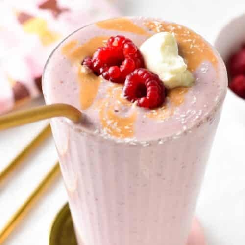 This Greek Yogurt Protein Shake is a deliciously creamy and smooth raspberry protein shake packed with 40 grams of proteins.