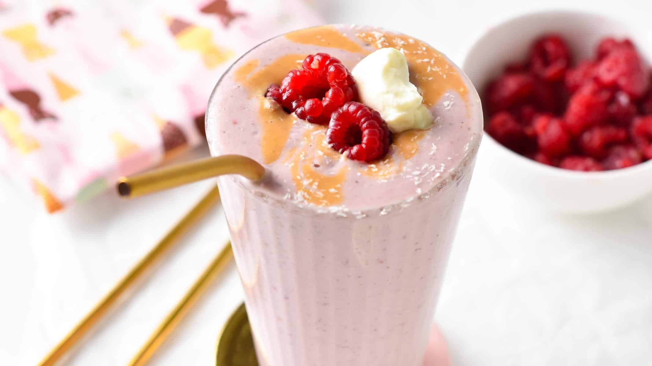 This Greek Yogurt Protein Shake is a deliciously creamy and smooth raspberry protein shake packed with 40 grams of proteins.