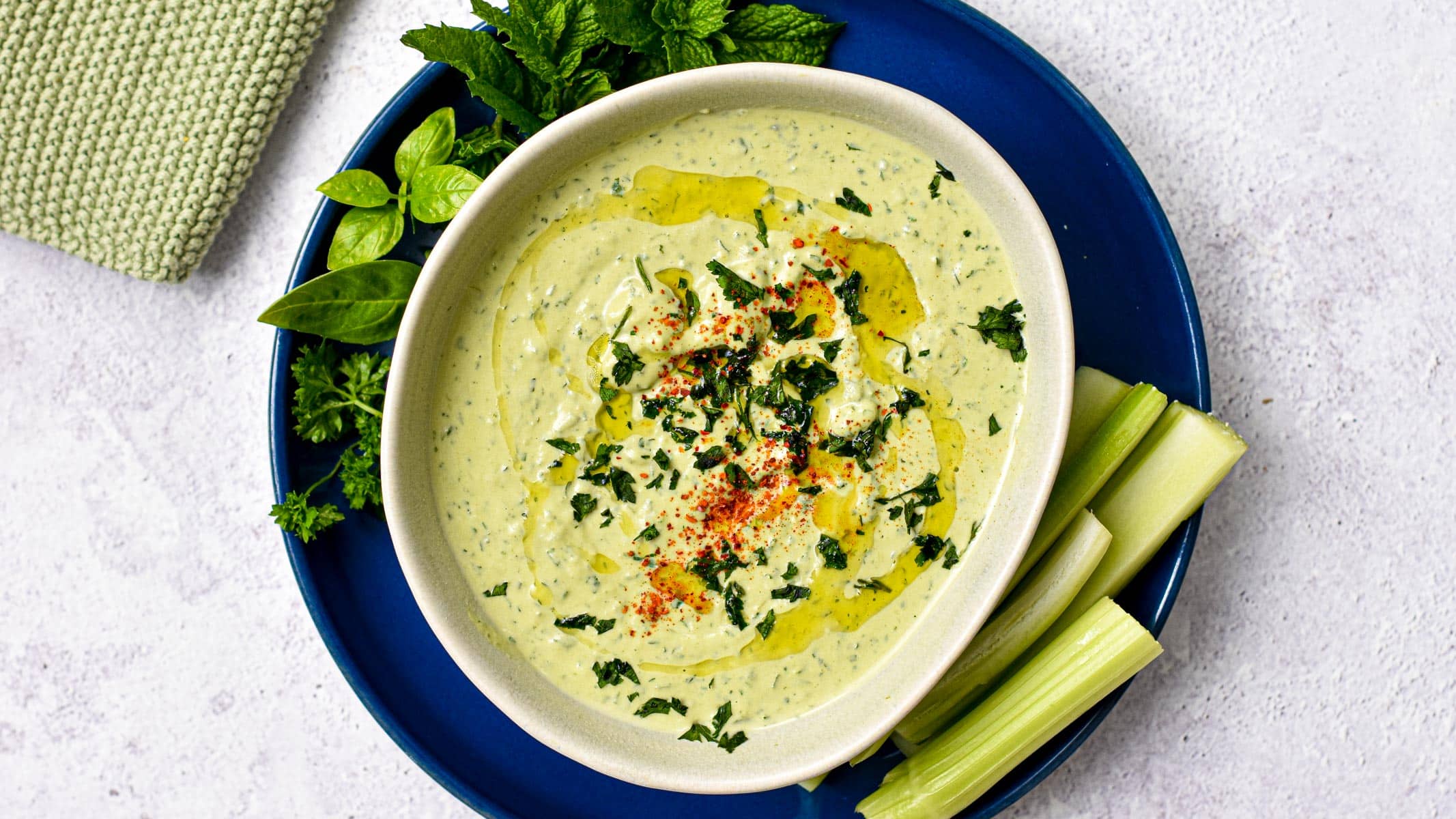 This Green Goddess Dip is a creamy refreshing yogurt feta dip packed with 5 herbs and delicious Mediterranean flavors. Plus, this easy dip recipe is also packed with protein, vegetarian and gluten-free.