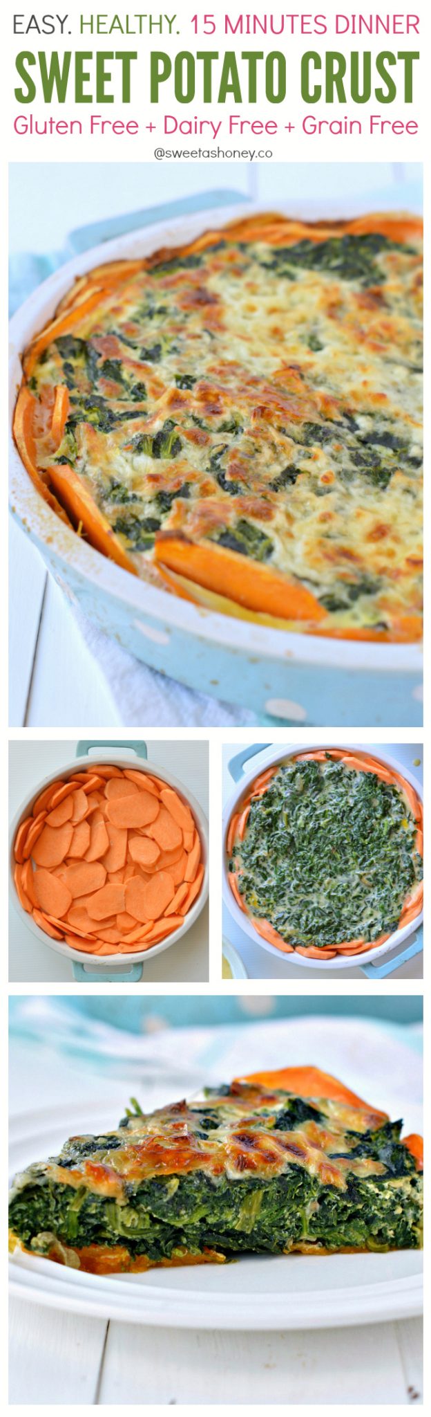 Healthy Sweet Potato Crust. A crustless paleo spinach quiche recipe perfect to incorporate into your whole30 plan. Dairy free as