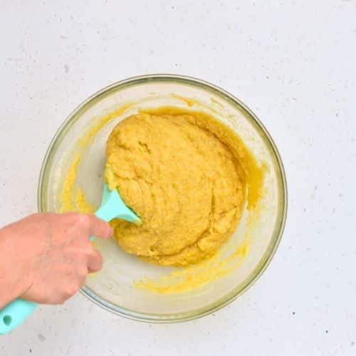 Almond Flour Cake batter in a mixing bowl.
