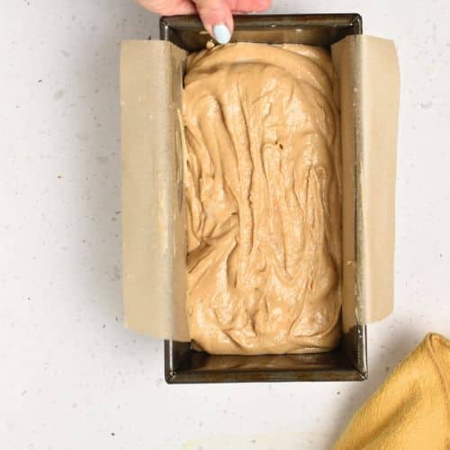Flourless Banana Bread in a baking pan.