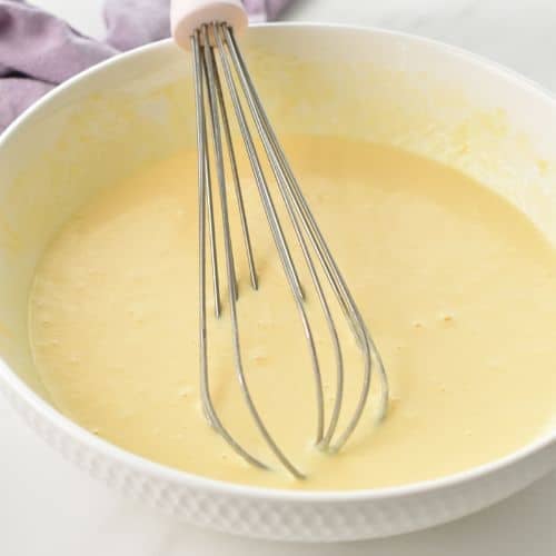 Liquid Greek Yogurt Protein Muffin batter in a bowl.