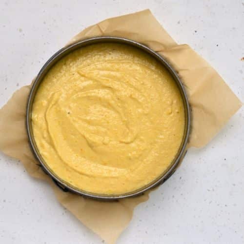 Lemon Almond Cake batter in a springform pan.