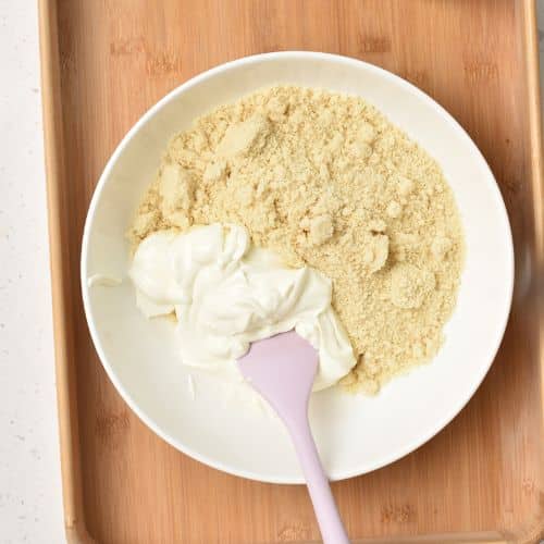 Protein Bagel Bites ingredients in a bowl.