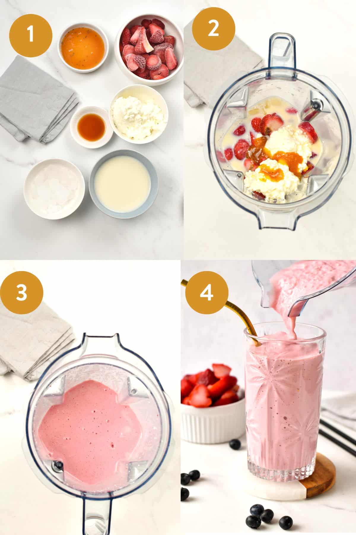 This Cottage Cheese Smoothie is a deliciously thick and creamy high-protein strawberry smoothie made from cottage cheese. With 14 grams of proteins, this is the perfect post work out snack.