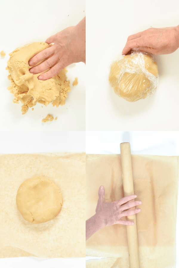 Step-by-step instructions on how to roll keto empanadas dough.