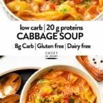 This Keto Cabbage soup is a heartwarming low-carb protein soup packed with 20 grams proteins and only 8 grams carb. You will love the light tomato beef broth packed with pieces of ground beef, and crunchy green cabbage and celery.