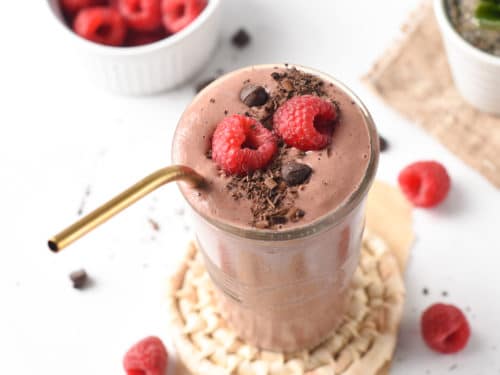 Keto Chocolate Raspberry Smoothie Dairy free vegan