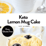 the BEST KETO LEMON MUG CAKE with blueberries. An easy almond flour microwave recipe with only 7 g net carb per serve #ketomugcake #mugcake #lemonmugcake #lemon #lemonrecipes #ketorecipes #lowcarbrecipes #glutenfree #dairyfree #paleo #lemoncake #microwave #healthy #baking #easy #lowcarb #almondflour #blueberry #moist