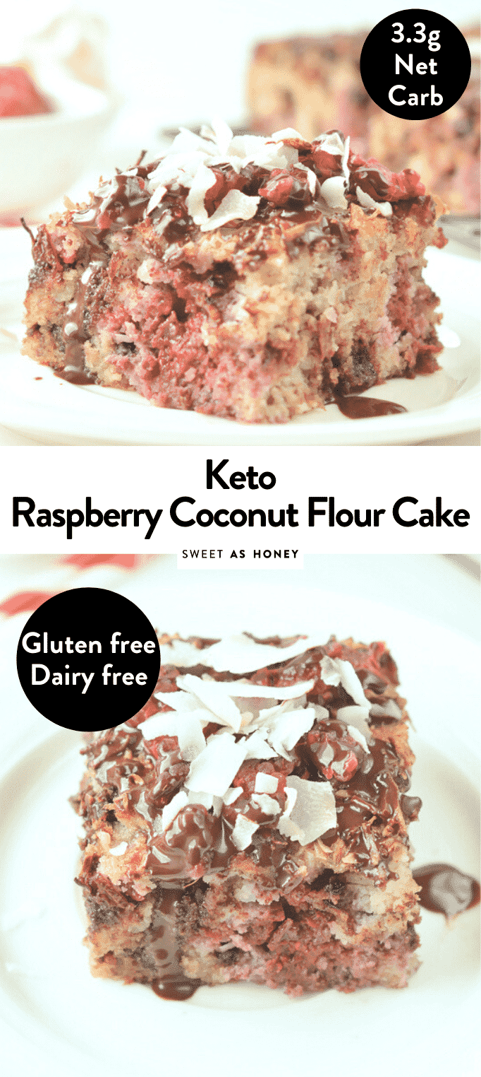 KETO RASPBERRY COCONUT CAKE with Coconut Flour and Chocolate chips #ketocake #ketoraspberrycake #ketococonutflourcake #ketococonutcake #coconutflour #ketodessert #glutenfree #paleo #dairyfree #raspberry