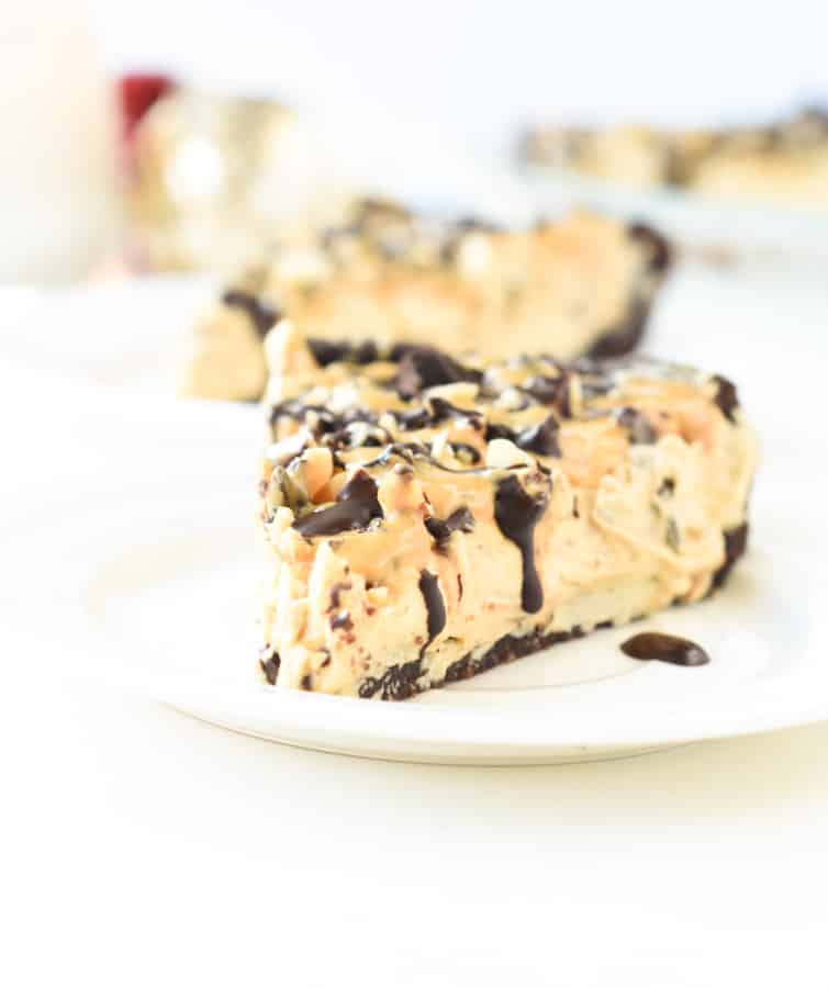 A slice of Keto chocolate peanut butter pie