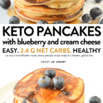 KETO BLUEBERRY PANCAKES with Cream Cheese 2.4 g net carbs, fluffy, easy 6 ingredients #ketopancakes #keto #pancakes #lowcarbpancakes #lowcarb #creamcheese #almondflour #easy #blender #healthy # fluffy #glutenfree #best #almond #ketones #ketorecipes #lowcarbrecipes #breakfast