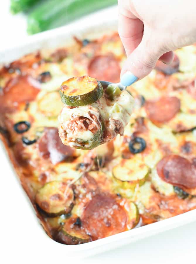 Keto zucchini pizza casserole with ground beef