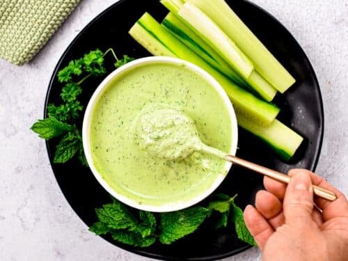 This Lemon Herb Tahini is a creamy salad dressing packed with a combination of three fresh herbs for a flavorsome dressing packed with vitamins and nutrients.