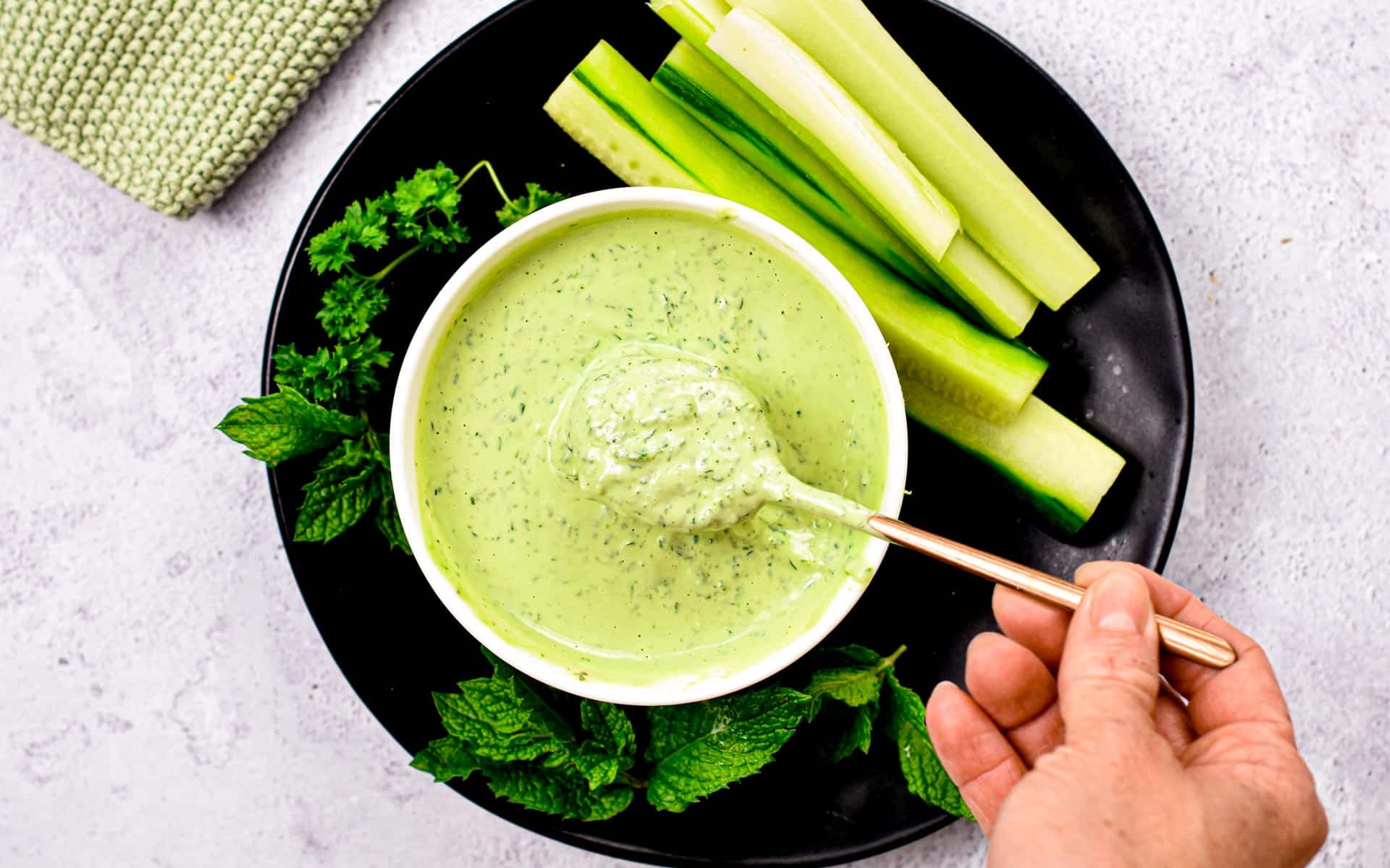 This Lemon Herb Tahini is a creamy salad dressing packed with a combination of three fresh herbs for a flavorsome dressing packed with vitamins and nutrients.