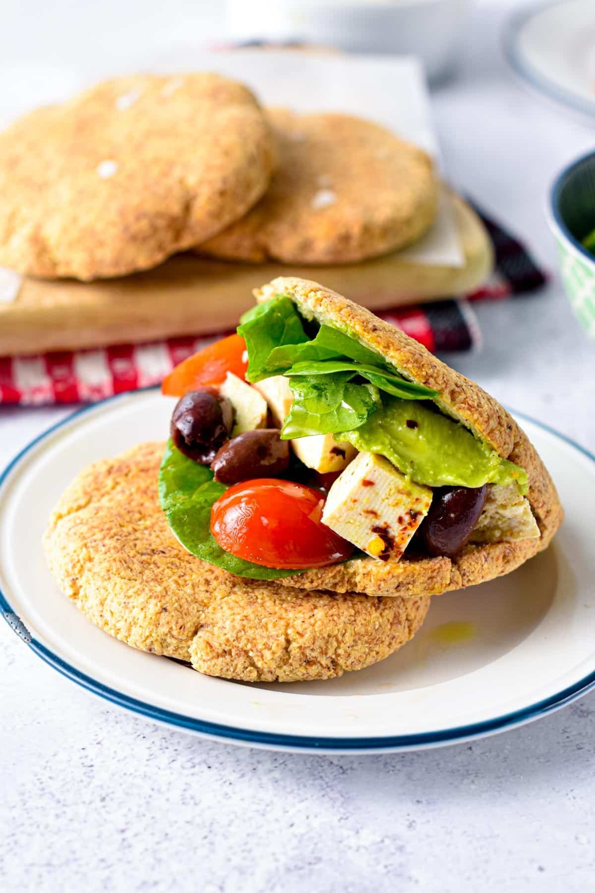 These low carb pita bread are soft, pita flatbread made from low-carb flours and no eggs so you can share with your vegan keto guest. Plus, one pita bread only contains 4.4 g net carbs and they are gluten-free.