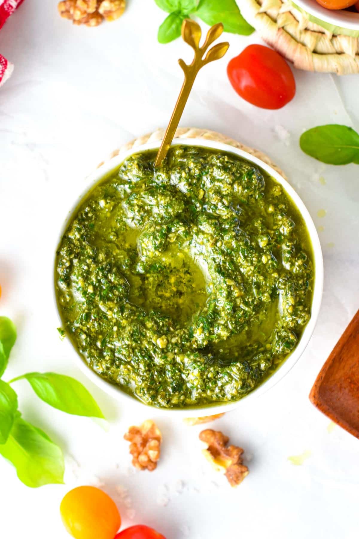 This Pesto without pine nuts is an easy healthy pesto perfect if you run out of pine nuts or have nuts allergies. Plus, this pesto recipe is ready in barely 5 minutes, and use a good amount of basil to use the overgrown herbs in your garden.This Pesto without pine nuts is an easy healthy pesto perfect if you run out of pine nuts or have nuts allergies. Plus, this pesto recipe is ready in barely 5 minutes, and use a good amount of basil to use the overgrown herbs in your garden.