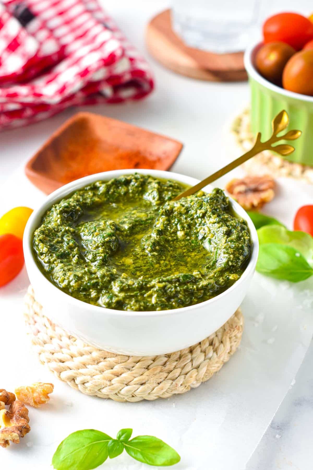 This Pesto without pine nuts is an easy healthy pesto perfect if you run out of pine nuts or have nuts allergies. Plus, this pesto recipe is ready in barely 5 minutes, and use a good amount of basil to use the overgrown herbs in your garden.This Pesto without pine nuts is an easy healthy pesto perfect if you run out of pine nuts or have nuts allergies. Plus, this pesto recipe is ready in barely 5 minutes, and use a good amount of basil to use the overgrown herbs in your garden.