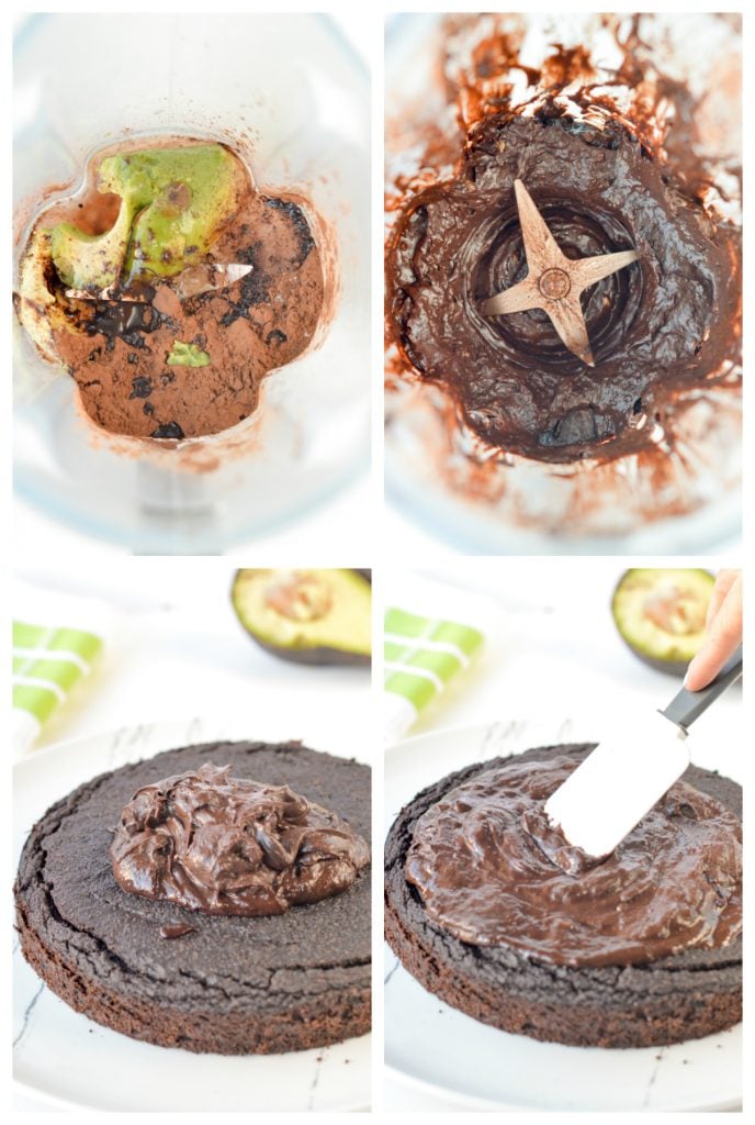 Step-by-step instructions to making the frosting for the Keto Avocado Chocolate Cake