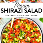 This Shirazi Salad is  a crunchy refreshing Persian salad perfect as side dish or light meal with bread like Barbari - Persian flatbread.