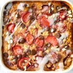 This Strawberry Baked Oatmeal is an easy, healthy one-pan breakfast to meal prep a week of tasty breakfast. You will love the combination of strawberry and chocolate in this creamy oatmeal bake.