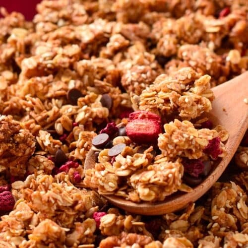 a baking sheet with a large batch of baked sugar-free granola