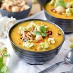 Healthy Creamy Winter Vegetable Soup with Cabbage and Sweet Potato. An easy paleo and vegan soup with almond milk. Perfect comfort food dinner.