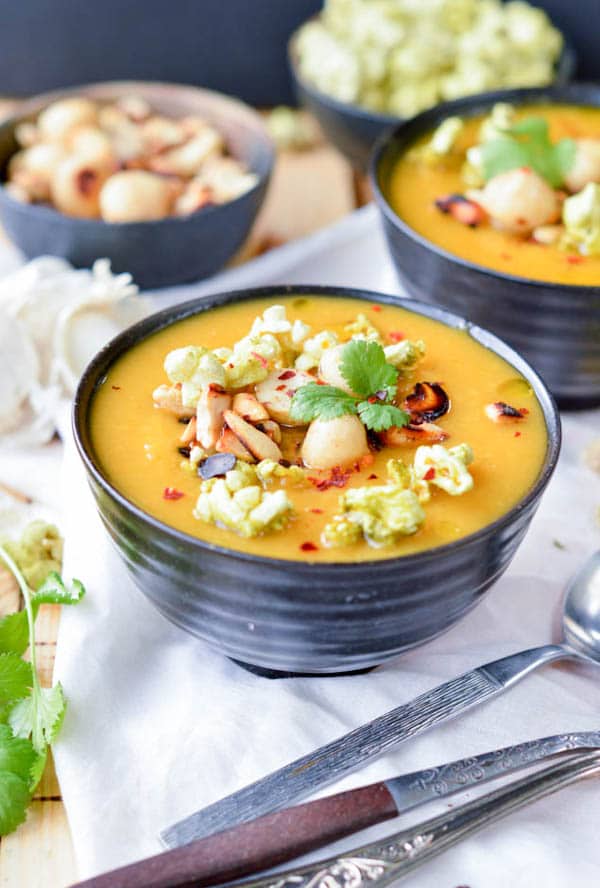 Healthy Creamy Winter Vegetable Soup with Cabbage and Sweet Potato. An easy paleo and vegan soup with almond milk. Perfect comfort food dinner.