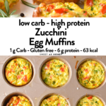 These Zucchini Egg Muffins are delicious high-protein summer breakfast muffins packed with vegetables. They are the best way to meal days of protein breakfast while using a bunch of summer zucchini.