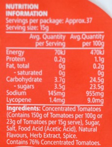 ketchup nutrition label