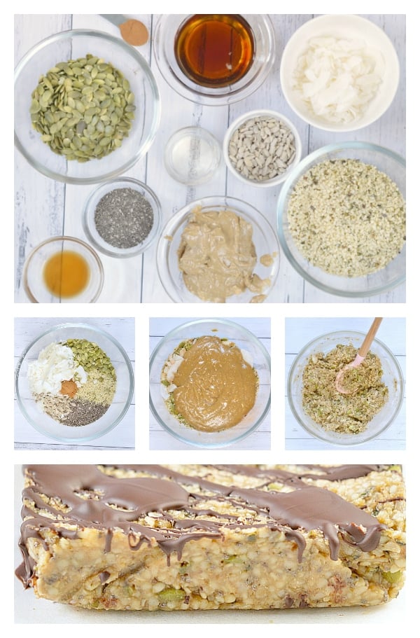 Step-by-step instructions on how to make keto granola bars hemp seeds bars.