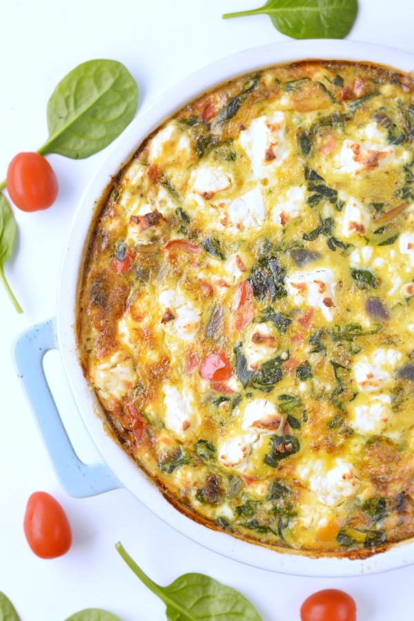 Keto spinach frittata with feta cheese